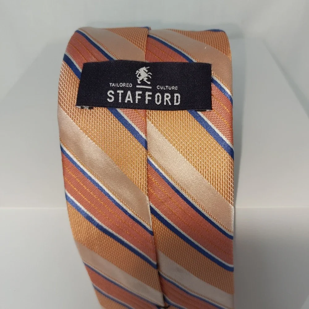 Stafford Performance Blue on Peach Striped Mens‎ Tie 100% Silk 3